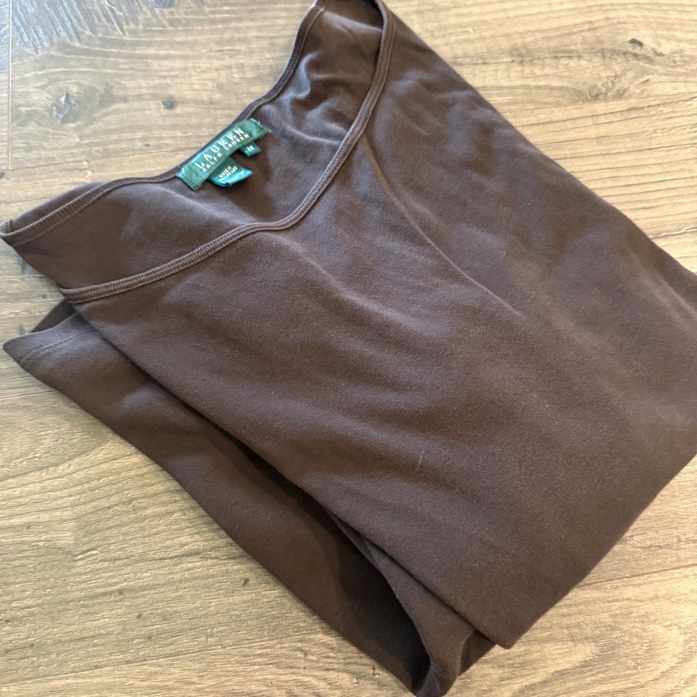 Lauren Ralph Lauren Brown Boat Neck Roll Tab 3/4 Sleeve Top‎ Plus Size 2X